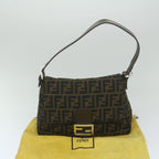 FENDI Zucca Canvas Mamma Baguette Shoulder Bag Black Brown60675