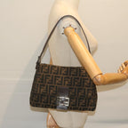 FENDI Zucca Canvas Mamma Baguette Shoulder Bag Black Brown60675