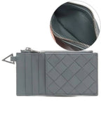 Bottega Veneta Silver Zipper Card Wallet Slate