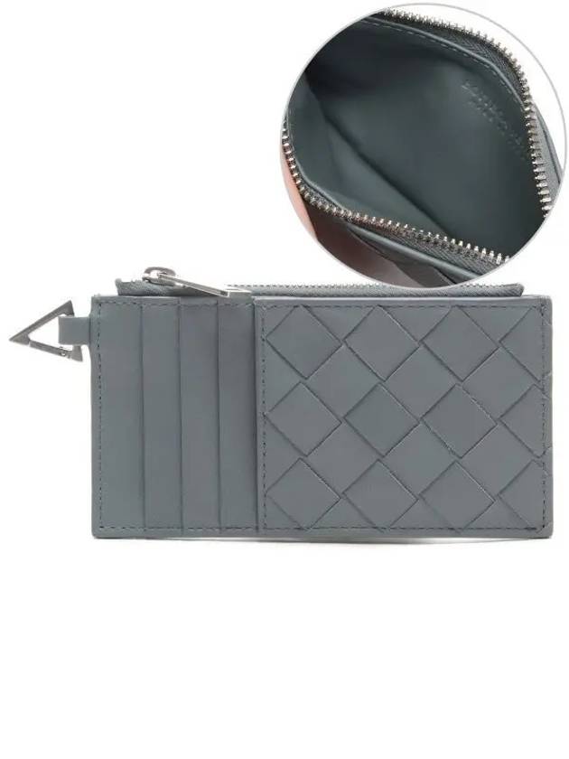 Bottega Veneta Silver Zipper Card Wallet Slate