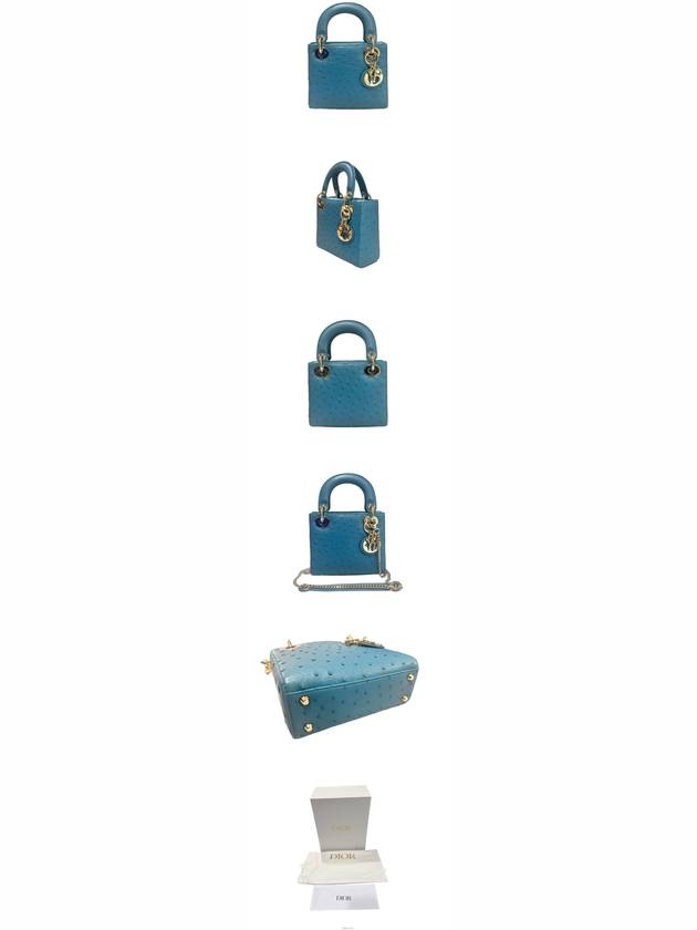 Clover Lady Mini Ostrich Bag M0505OAAT M08Z Azure Blue Dior