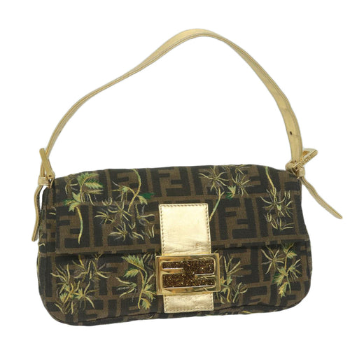 FENDI Zucca Canvas Mamma Baguette Shoulder Bag Brown Gold60871A