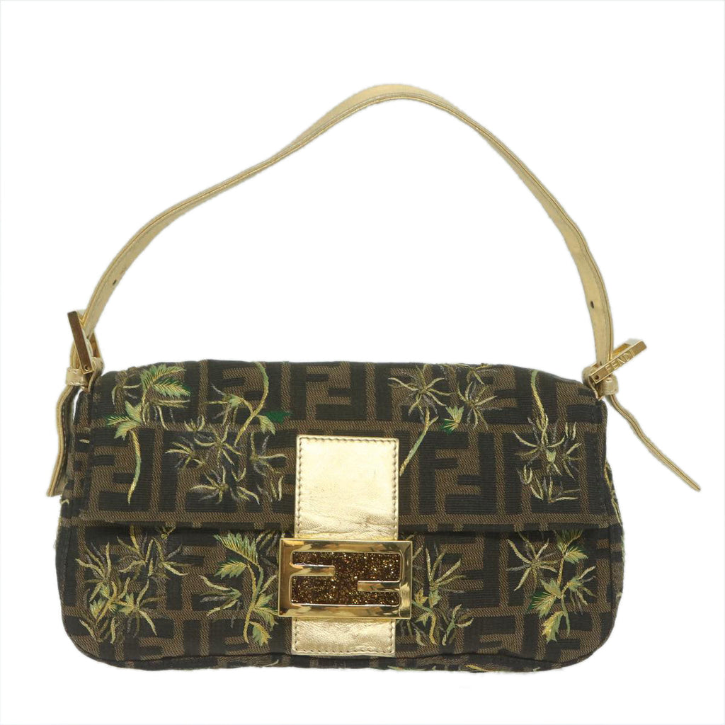 FENDI Zucca Canvas Mamma Baguette Shoulder Bag Brown Gold60871A