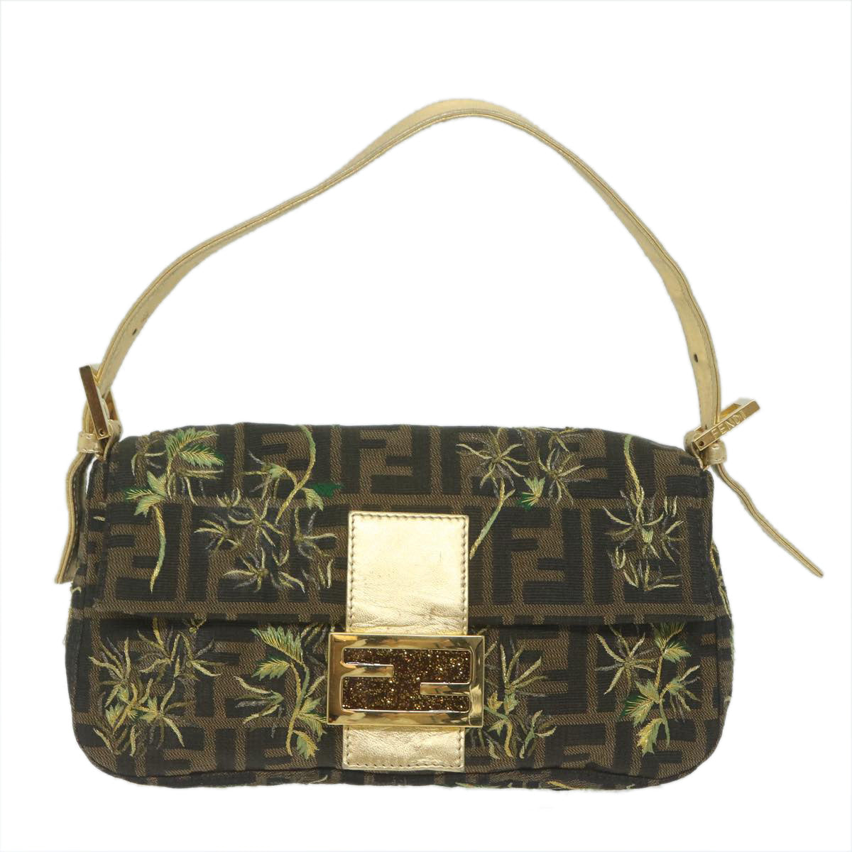 FENDI Zucca Canvas Mamma Baguette Shoulder Bag Brown Gold60871A