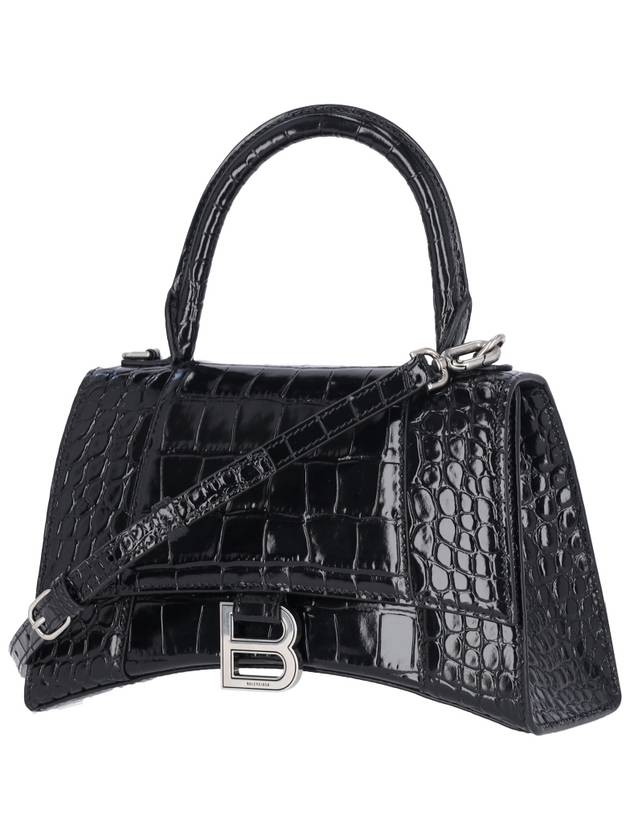 Balenciaga Hour Glass Croco Print Shoulder Bag Black
