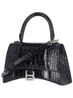 Balenciaga Hour Glass Croco Print Shoulder Bag Black