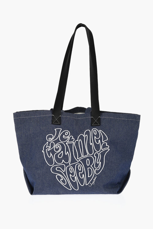 Chloe See By Denim Tote Bag With Embossed Embroidery