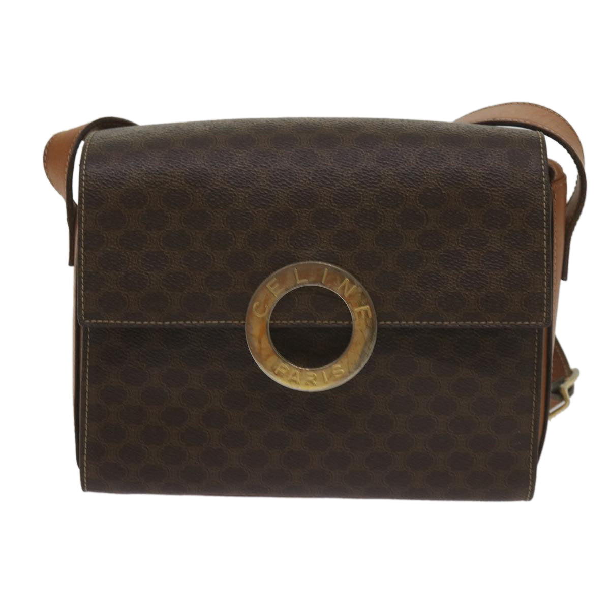 CELINE Macadam Canvas Shoulder Bag PVC Leather Brown  60985