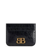 Balenciaga Embellished Logo Leather Card Wallet Black