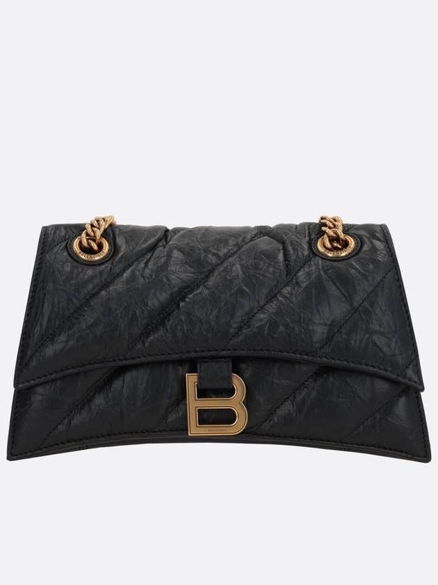 Balenciaga Women's Crush Logo Gold Chain Small Shoulder Bag Black