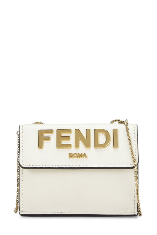 Fendi,  White Leather Roma Compact Chain Wallet, White