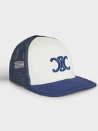 CELINE Triomphe Scuba Mesh Ball Cap White Navy