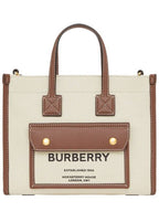 Burberry Mini Two-Tone Canvas and Leather Freya Tote Bag Natural Tan