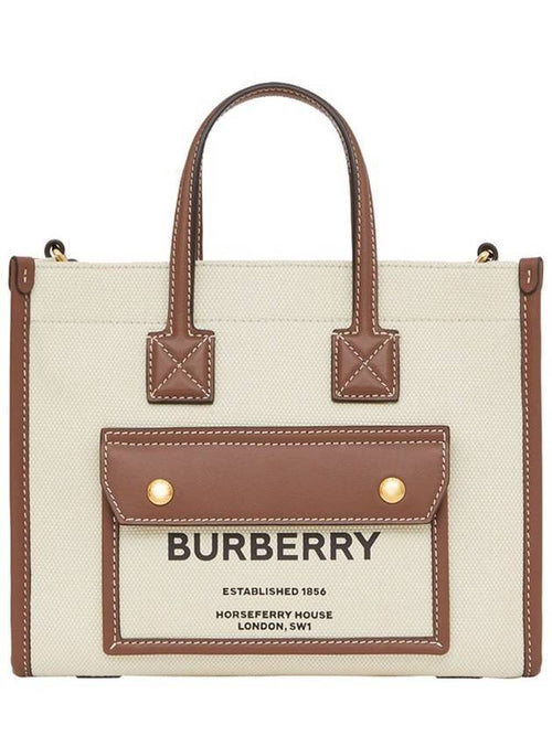 Burberry Mini Two-Tone Canvas and Leather Freya Tote Bag Natural Tan