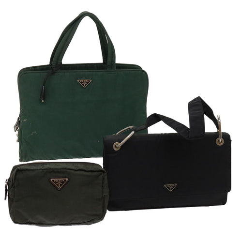 PRADA Pouch Shoulder Bag Nylon 3Set Green Black  61143