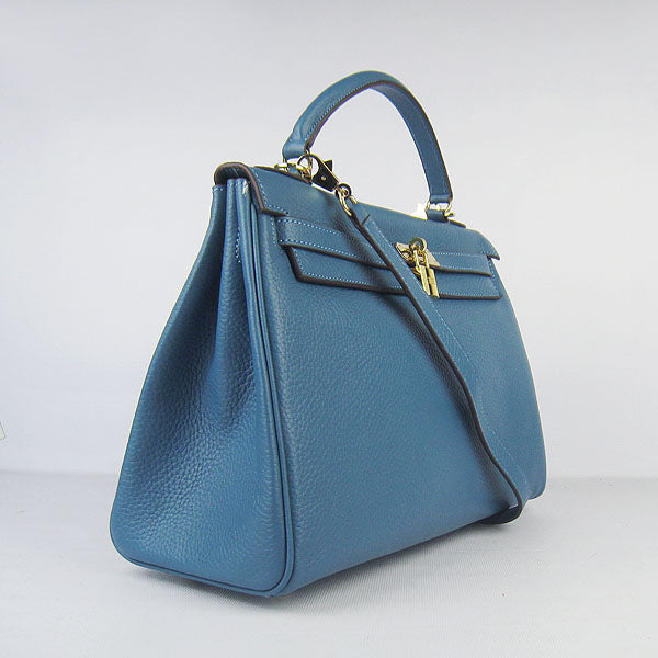 Hermes Kelly 32cm Togo Leather Handbag Blue/Golden