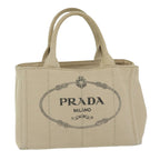 PRADA Canapa PM Hand Bag Canvas Beige  61391
