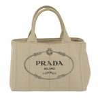 PRADA Canapa PM Hand Bag Canvas Beige  61391