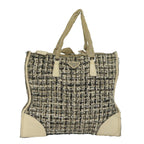 PRADA Hand Bag Tweed Beige Black  61437