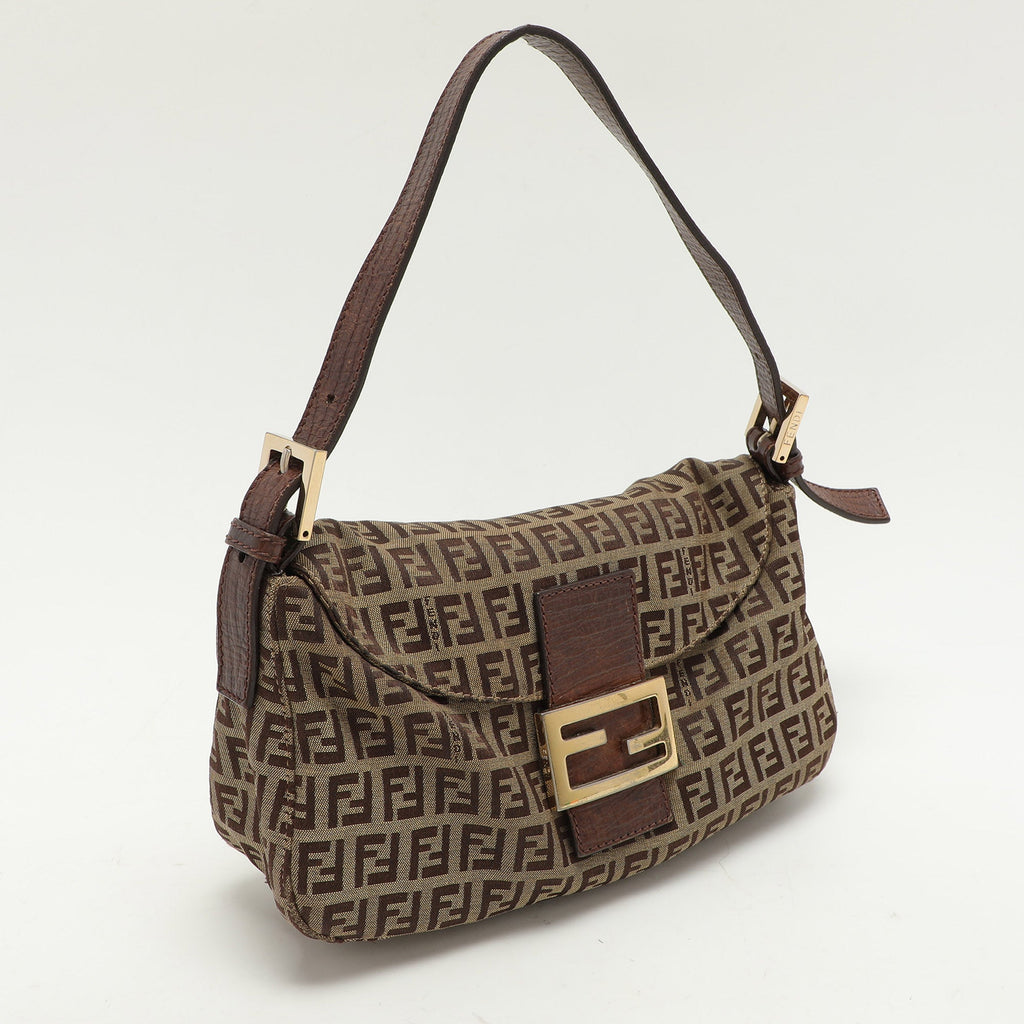 Fendi Beige/brown Ff Zucca Canvas Forever Baguette Shoulder Bag