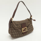 Fendi Beige/brown Ff Zucca Canvas Forever Baguette Shoulder Bag