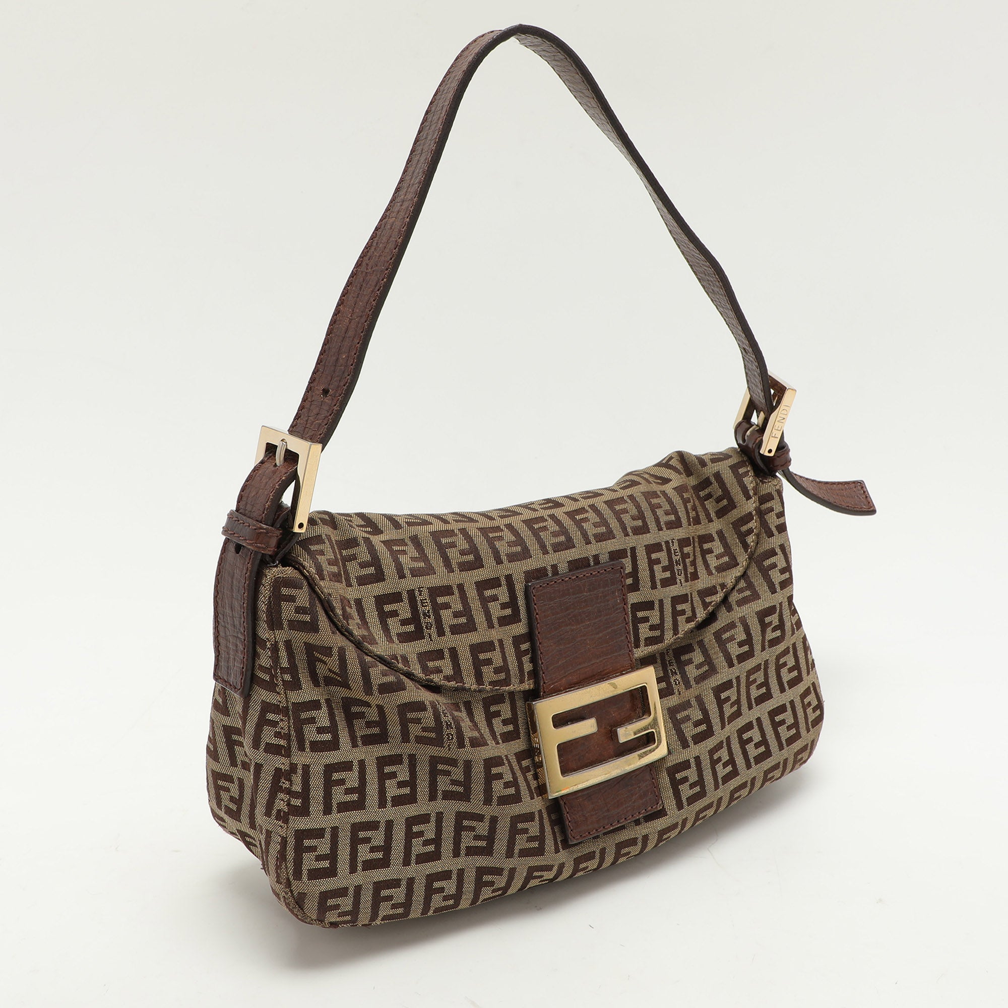 Fendi Beige/brown Ff Zucca Canvas Forever Baguette Shoulder Bag
