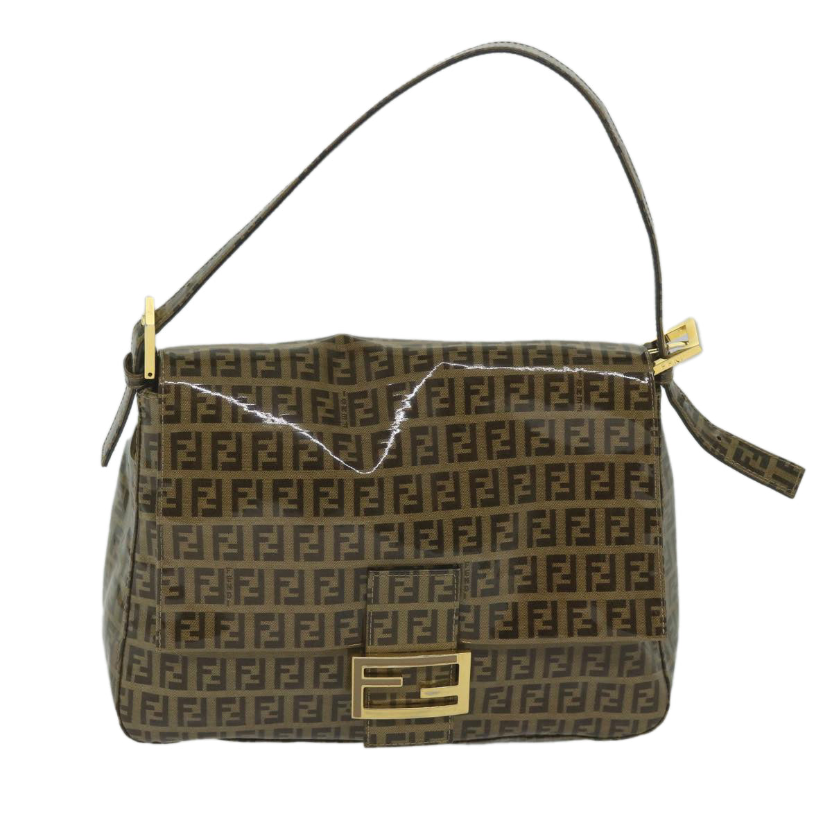 FENDI Zucchino Canvas Mamma Baguette Shoulder Bag Coated Canvas Brown61639