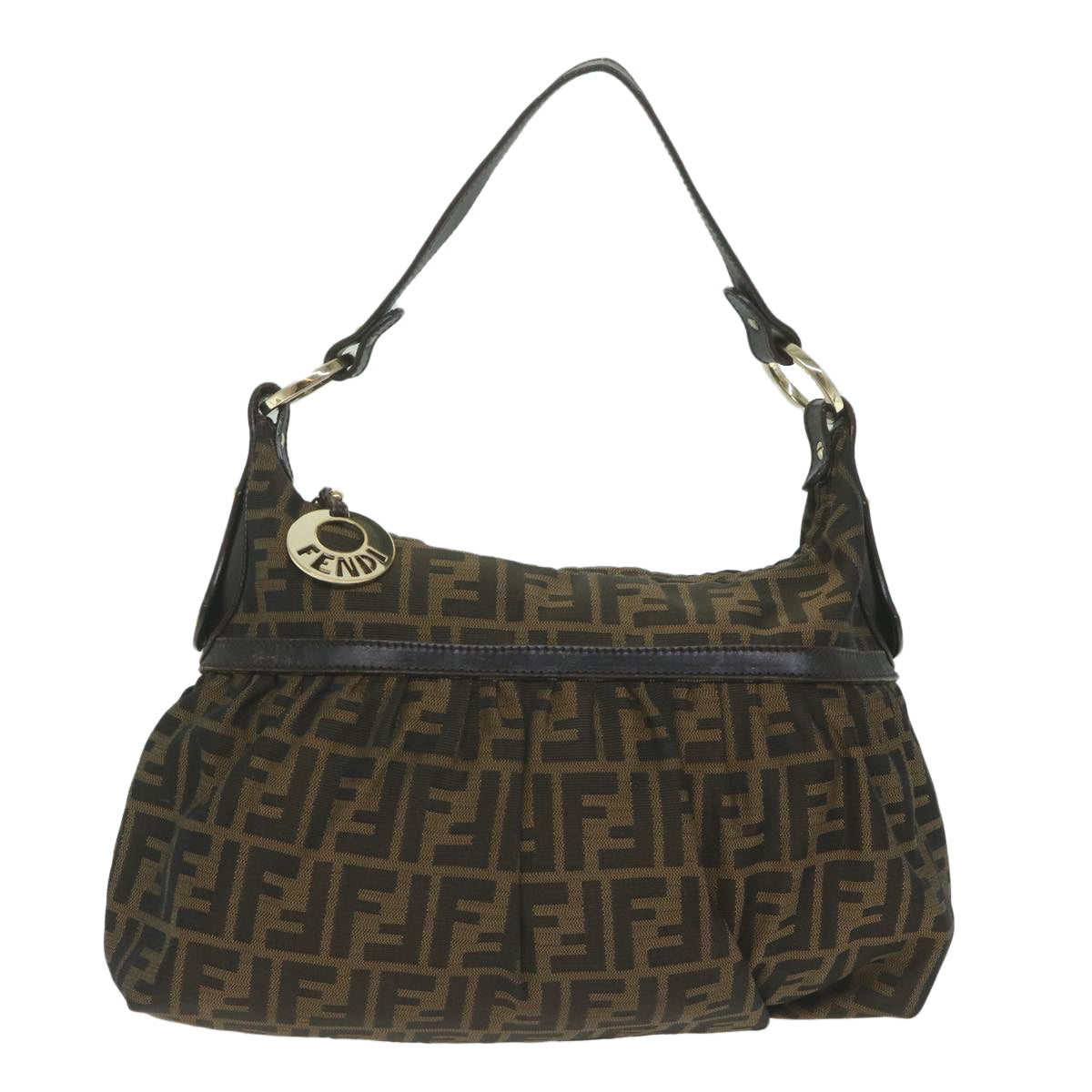 FENDI Zucca Canvas Shoulder Bag Black Brown61645