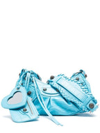 Balenciaga Le Cagole XS  Crocodile Embossed Shoulder Bag Blue Sky