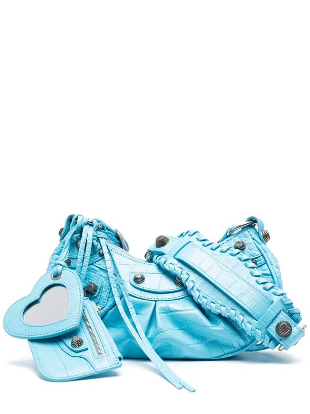 Balenciaga Le Cagole XS  Crocodile Embossed Shoulder Bag Blue Sky