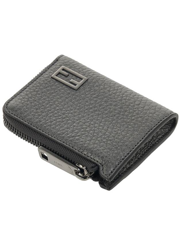 Fendi Logo Leather Card Wallet Grey