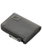 Fendi Logo Leather Card Wallet Grey