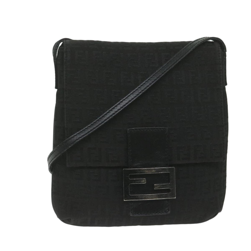 FENDI Zucchino Canvas Shoulder Bag Black61959