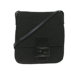FENDI Zucchino Canvas Shoulder Bag Black61959