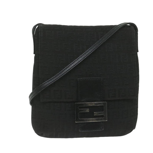 FENDI Zucchino Canvas Shoulder Bag Black61959