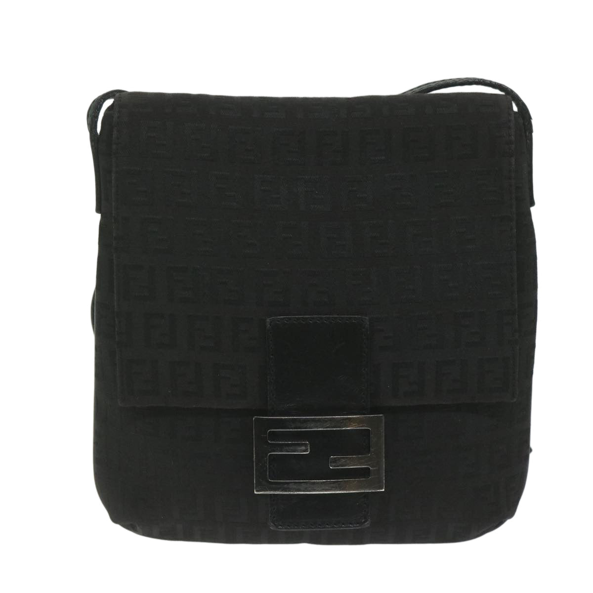 FENDI Zucchino Canvas Shoulder Bag Black61959