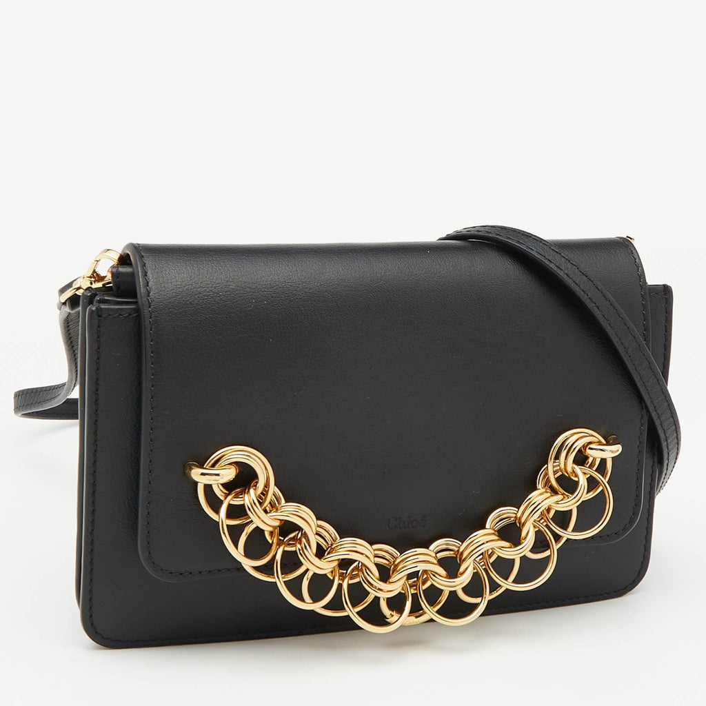 Chloe Black Leather Drew Bijou Clutch Bag