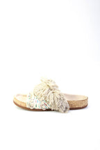 Chloe Womens Fringe Embroidered Slide On Sandals White Multi Colored
