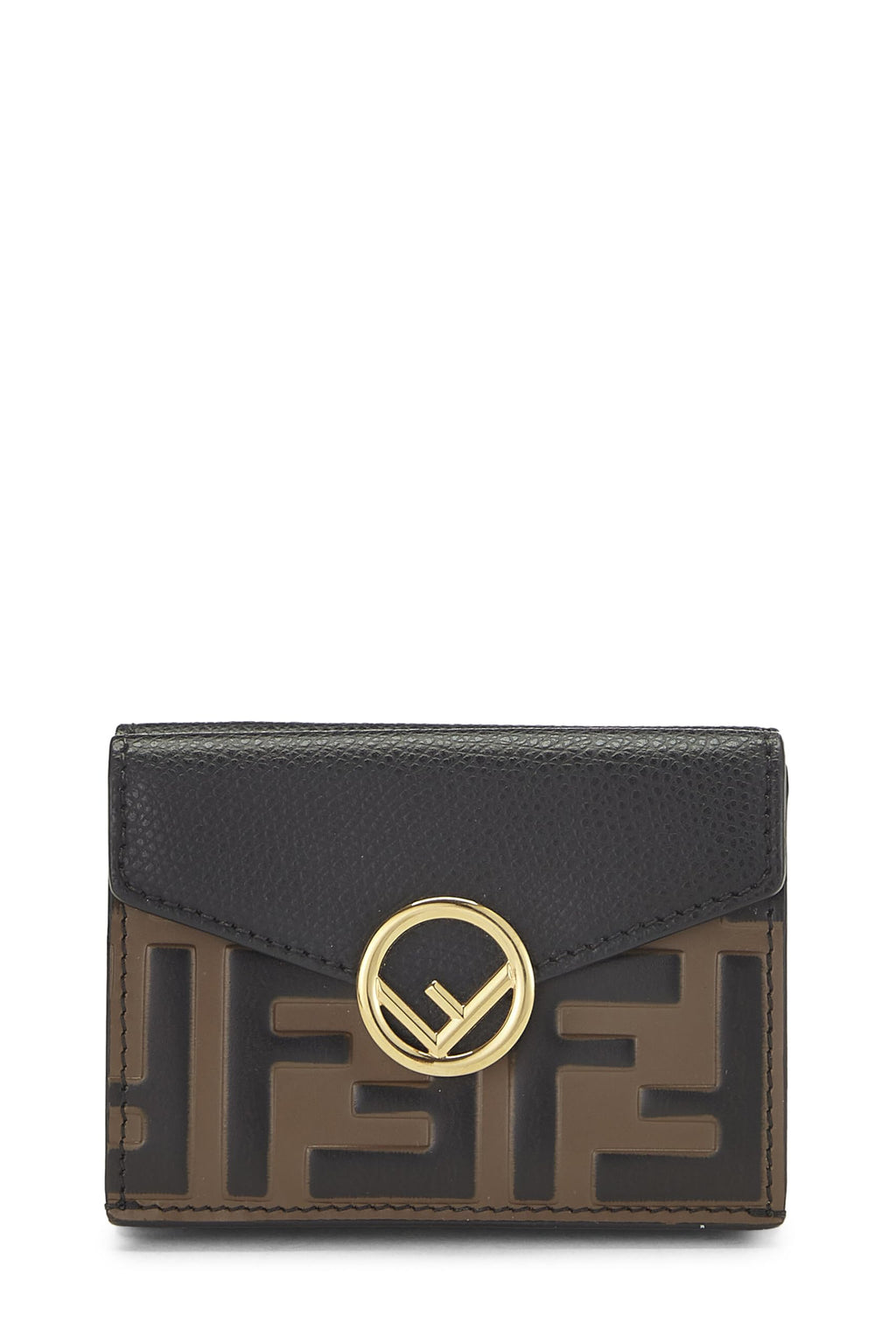 Fendi,  Black Leather 'F is Fendi' Compact Wallet, Black