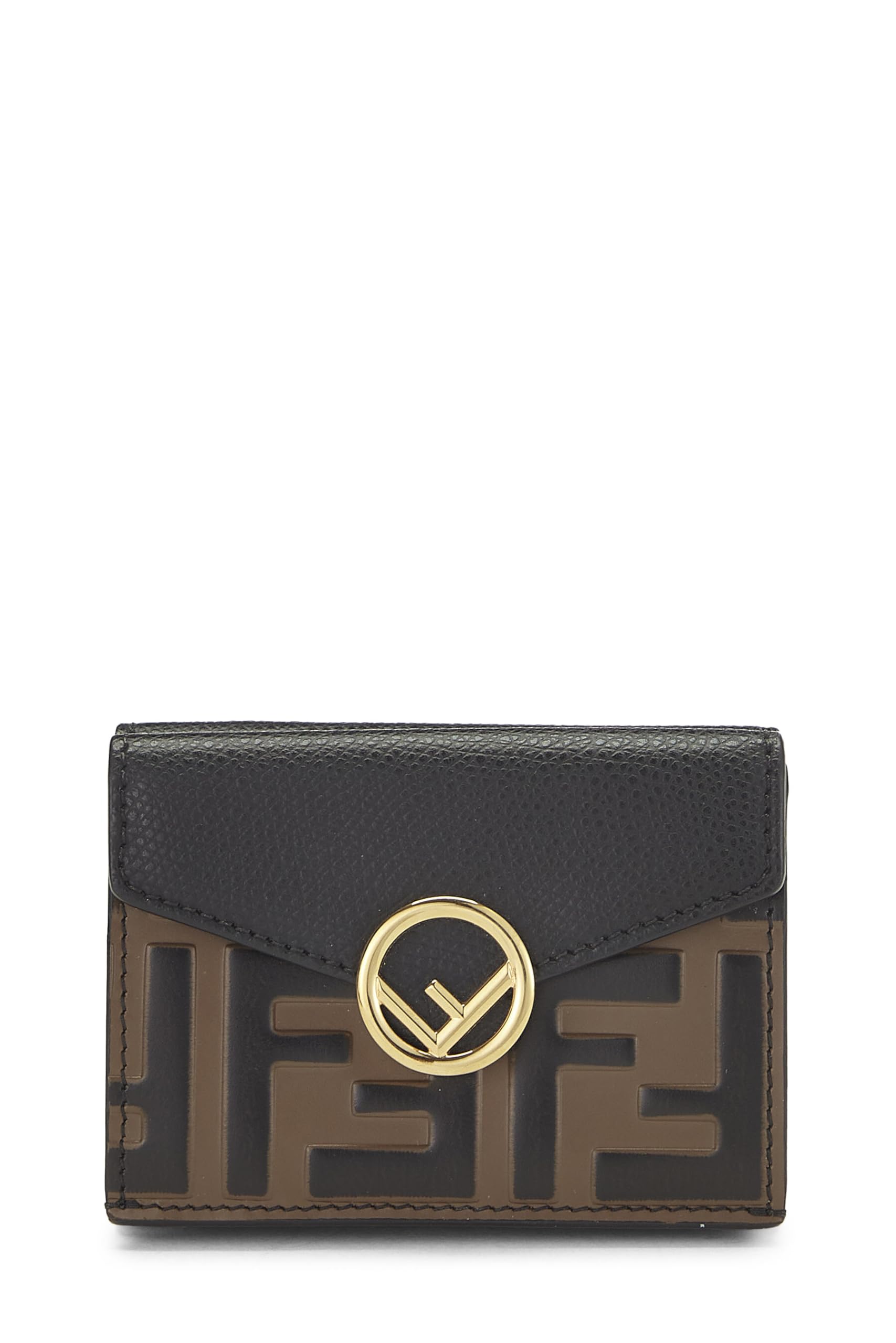 Fendi,  Black Leather 'F is Fendi' Compact Wallet, Black