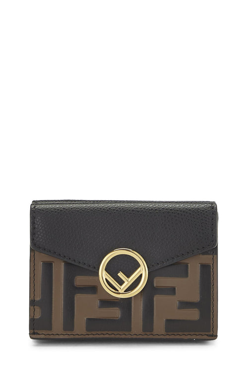 Fendi,  Black Leather 'F is Fendi' Compact Wallet, Black