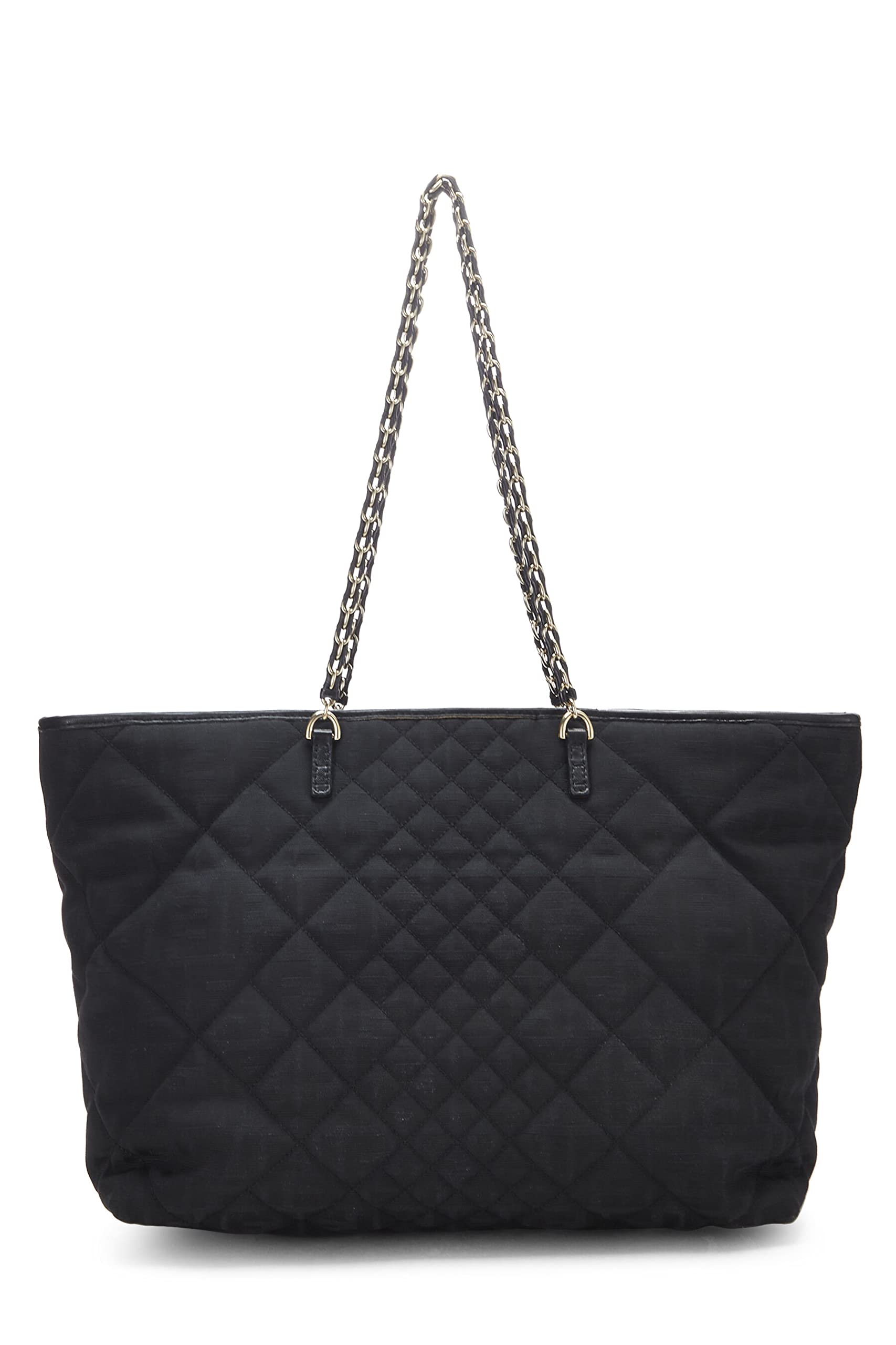 Fendi,  Black Quilted Canvas Chain Tote, Black