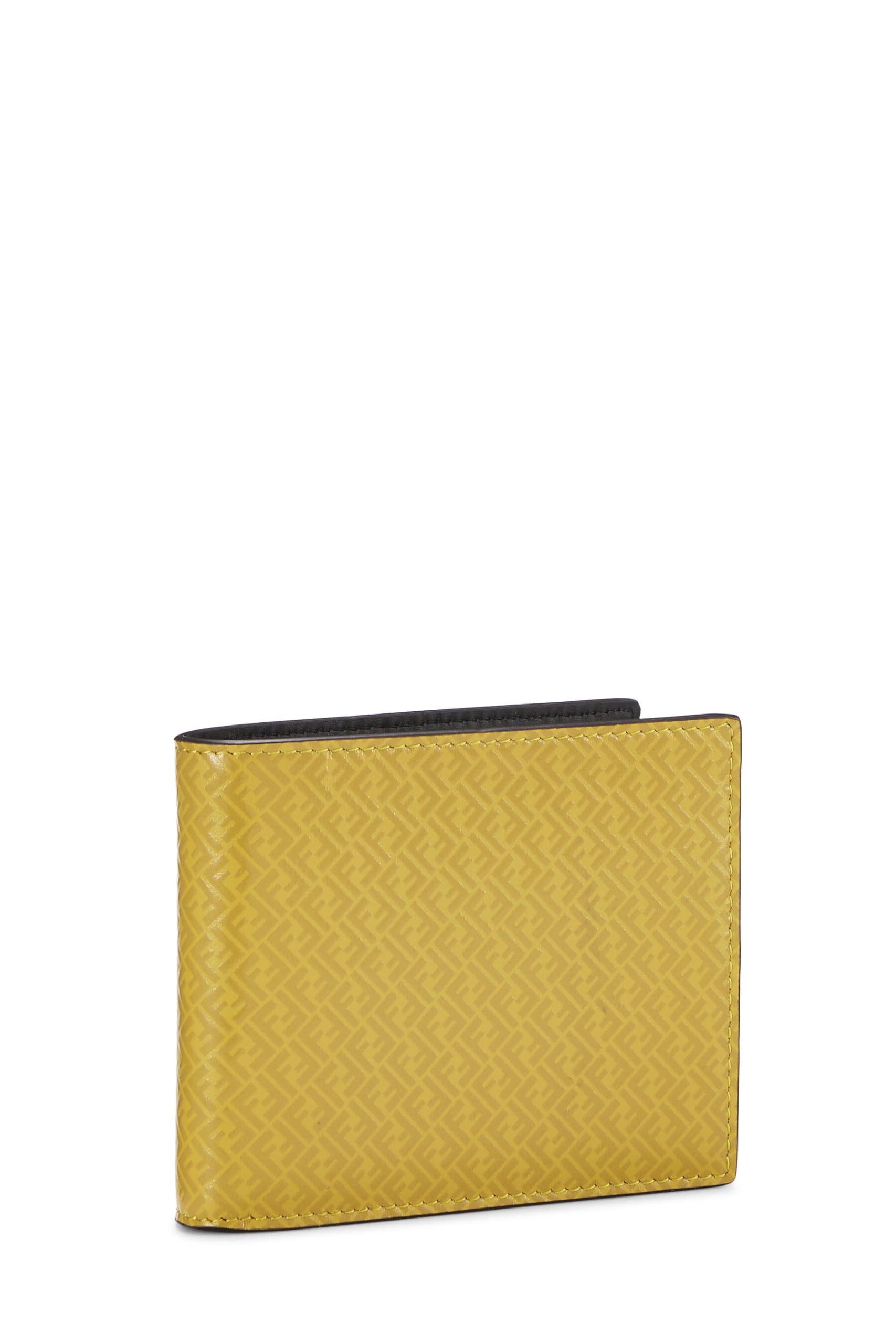 Fendi,  Yellow Zucchino Leather Bi-fold Wallet, Yellow