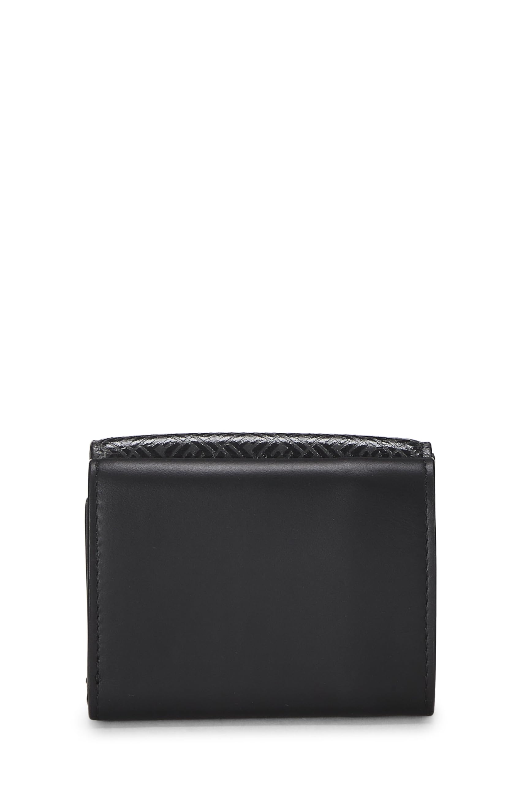 Fendi,  Black Zucchino Leather Trifold Wallet, Black