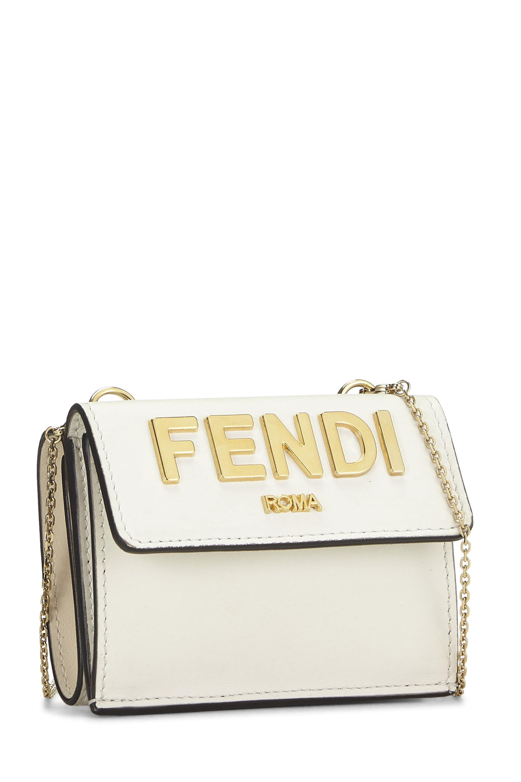 Fendi,  White Leather Roma Compact Chain Wallet, White