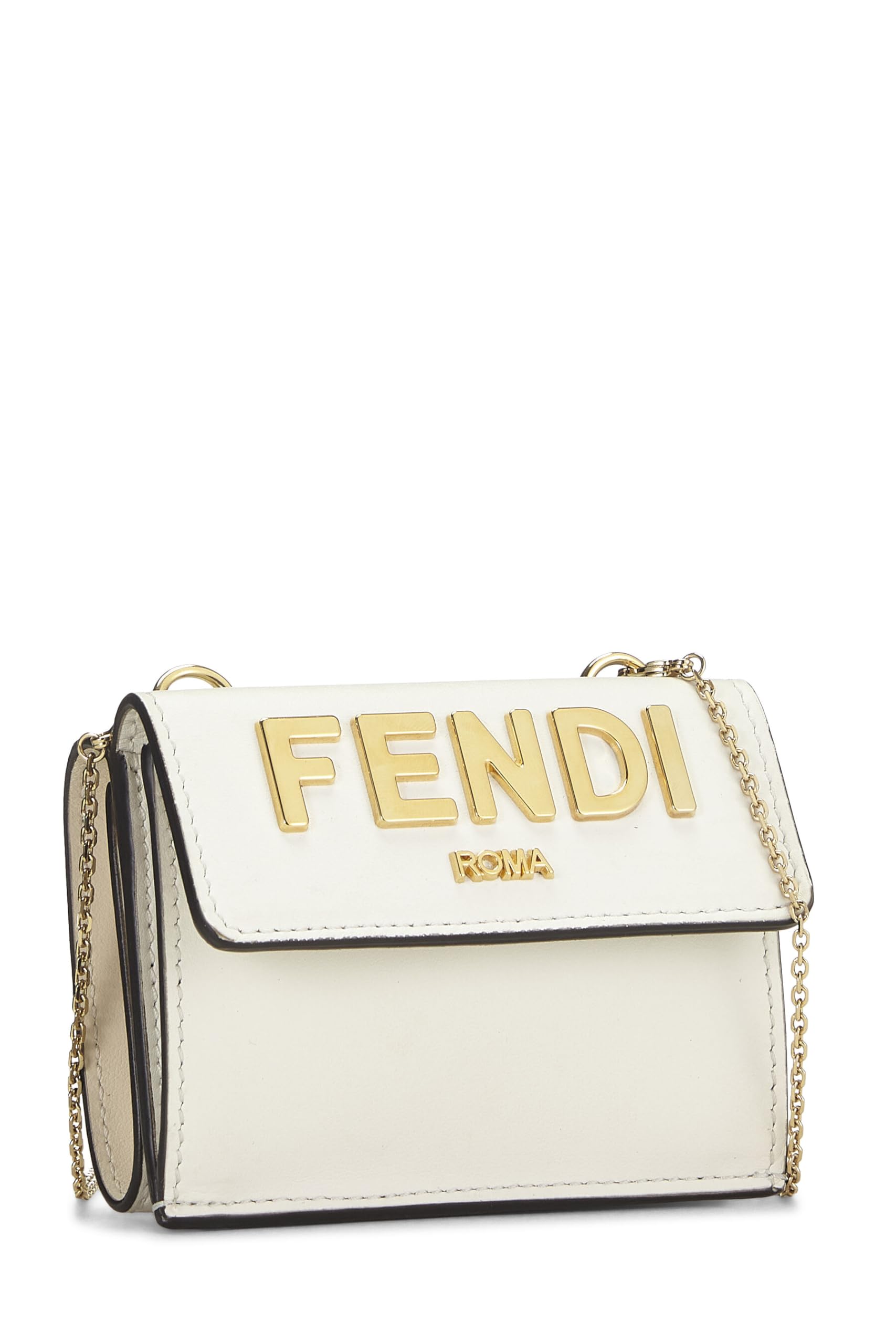 Fendi,  White Leather Roma Compact Chain Wallet, White