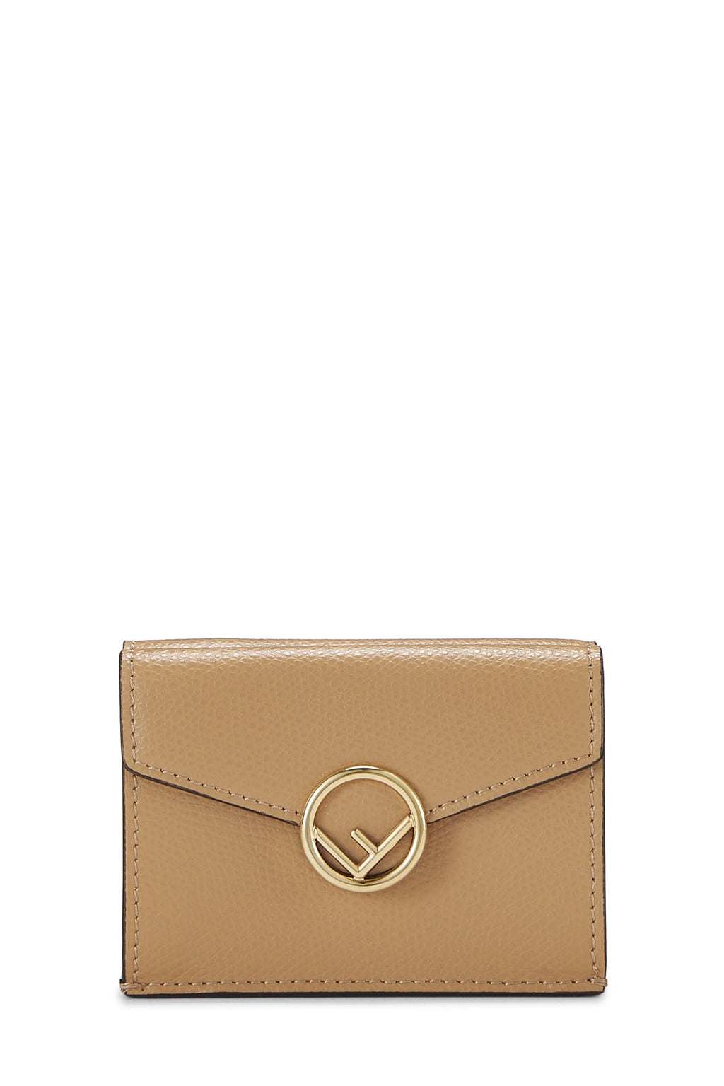 Fendi,  Beige Leather 'F is Fendi' Compact Wallet, Beige