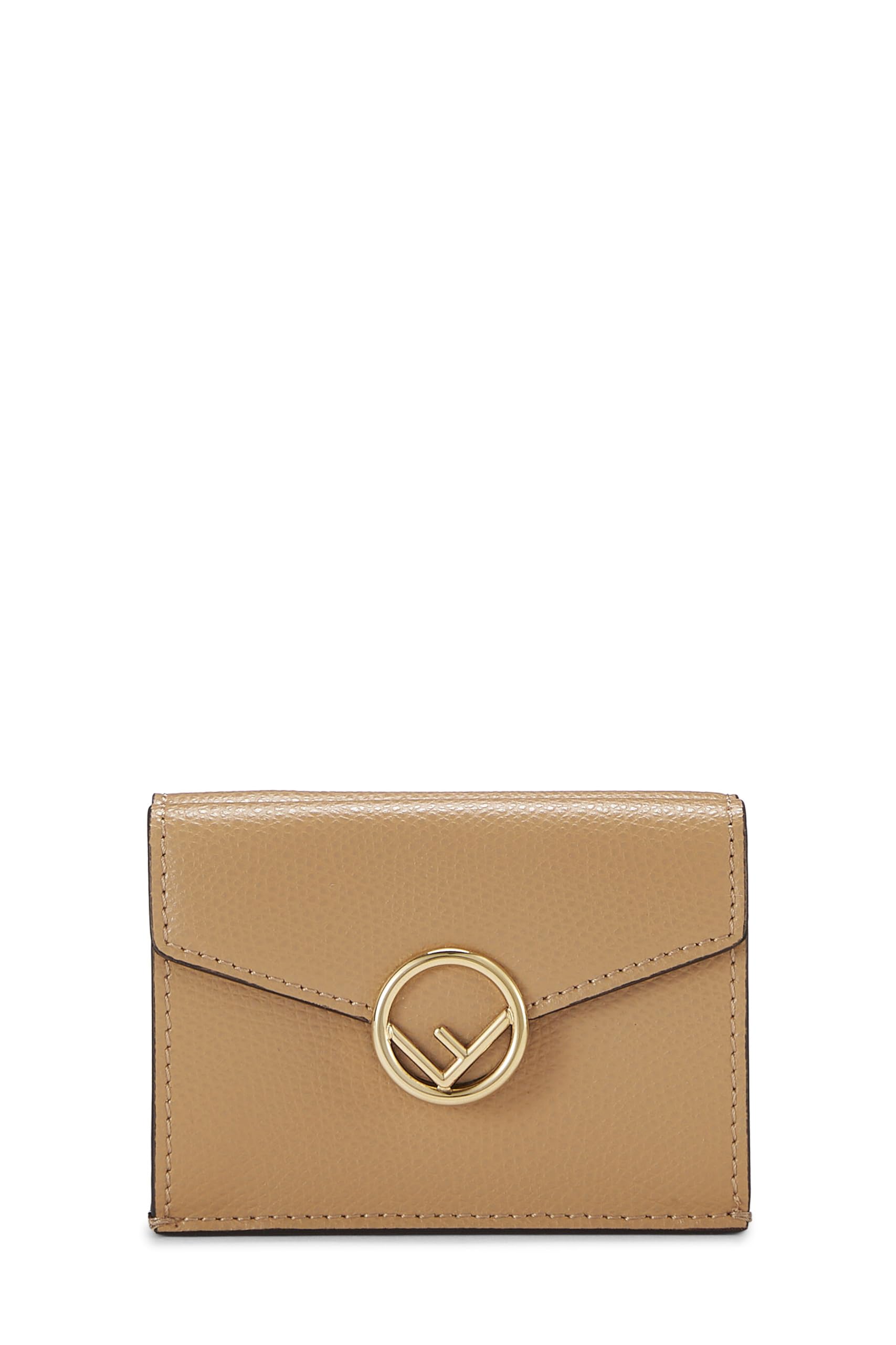 Fendi,  Beige Leather 'F is Fendi' Compact Wallet, Beige