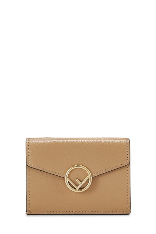 Fendi,  Beige Leather 'F is Fendi' Compact Wallet, Beige