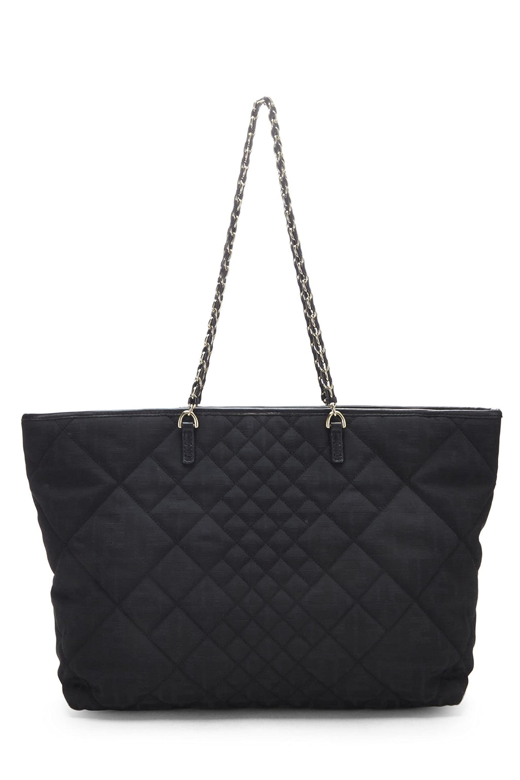 Fendi,  Black Quilted Canvas Chain Tote, Black